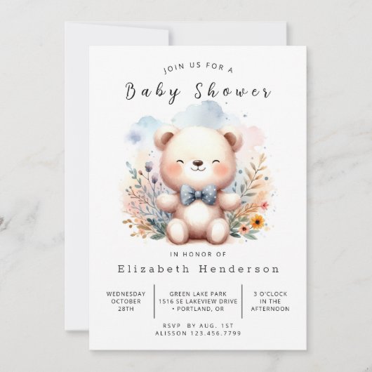 Digitale Bear Baby Dusche Einladung (Vorderseite)