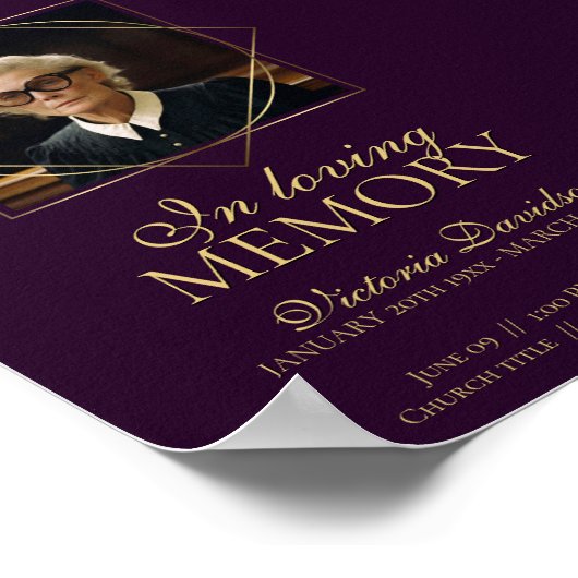 Digitale Beerdigung Ankündigung Post Deep Lila Poster (Ecke)