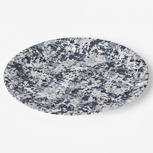 Digitale Camouflage-Dekoration im urbanen Stil Pappteller (Schrägansicht)