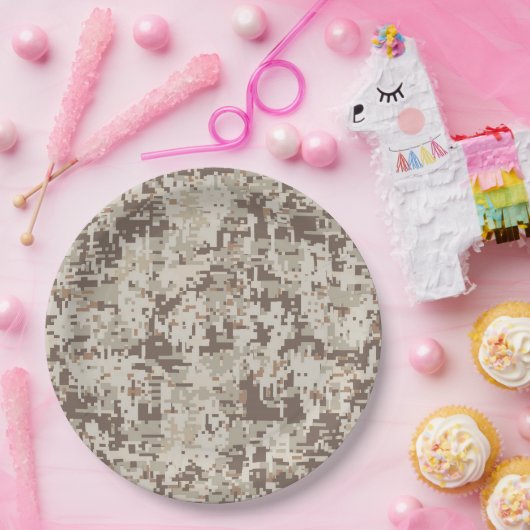Digitale Camouflage Pixel Decke im Wüstenstil Pappteller (Party)