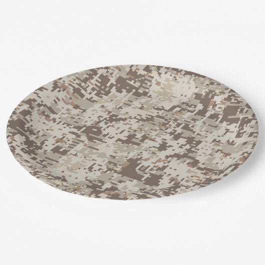 Digitale Camouflage Pixel Decke im Wüstenstil Pappteller (Schrägansicht)