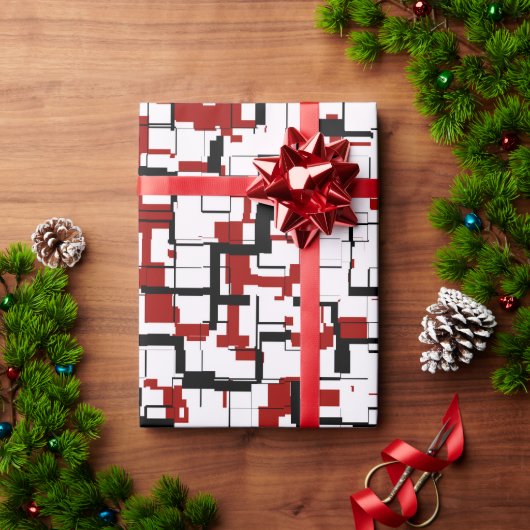 Digitale Camouflage Schwarz-weißes rotes Muster Geschenkpapier (Feiertagsgeschenk)