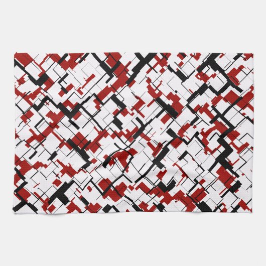 Digitale Camouflage Schwarz-weißes rotes Muster Geschirrtuch (Horizontal)
