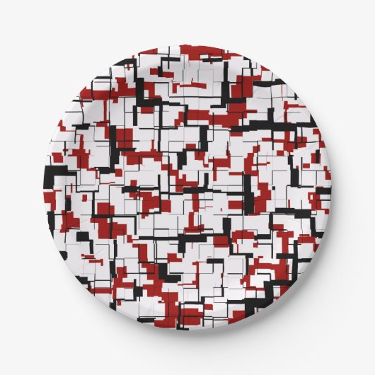 Digitale Camouflage Schwarz-weißes rotes Muster Pappteller (Vorderseite)