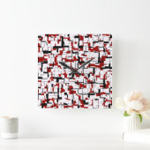 Digitale Camouflage Schwarz-weißes rotes Muster Quadratische Wanduhr (Zuhause)