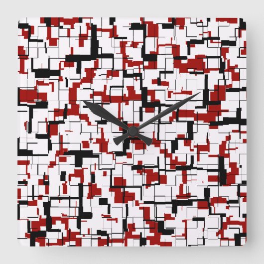 Digitale Camouflage Schwarz-weißes rotes Muster Quadratische Wanduhr (Vorderseite)