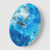 Digitale Cube-Kunst in Blau und Weiß Große Wanduhr (Winkel)