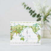 Digitale Darstellung der Weltkarte mit Zeitangabe Postkarte (Stehend Vorderseite)