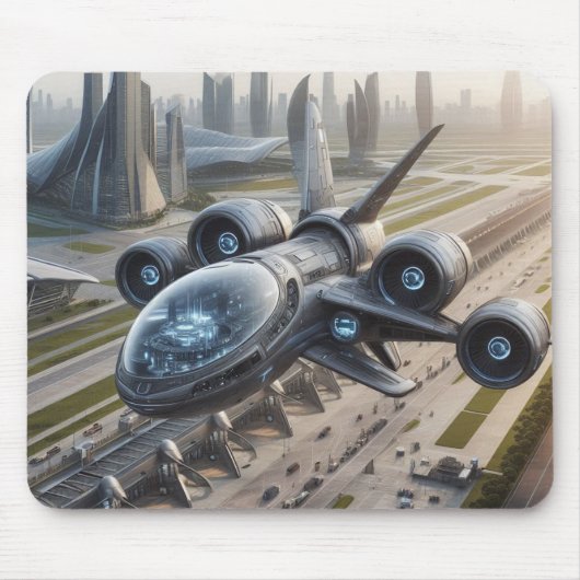 Digitale Darstellung eines Futuristikflugzeugs Mousepad (Vorne)