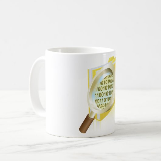 Digitale Dateisuche im Glas: binäre Datenvergrößer Kaffeetasse (Vorderseite Links)