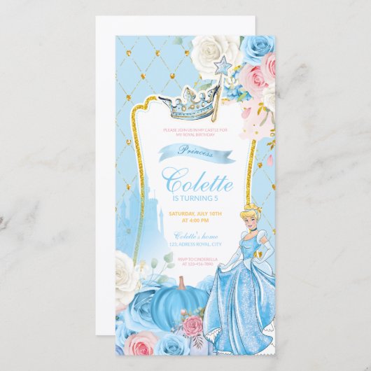 Digitale Einladung Prinzessin Cinderella (Vorne/Hinten)