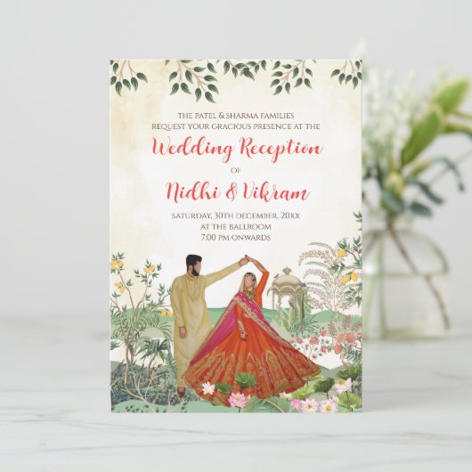 Digitale Empfang-Karte und indische Hochzeiten lad Einladung (Stehend Vorderseite)