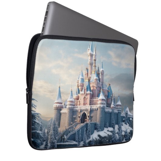 Digitale Fantasy-Burg in den Bergen Laptopschutzhülle (Vorne Rechts)
