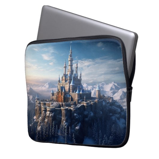 Digitale Fantasy-Burg in den Bergen Laptopschutzhülle (Vorderseite Links)
