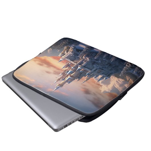 Digitale Fantasy-Burg in den Bergen Laptopschutzhülle (Vorne Knopf)
