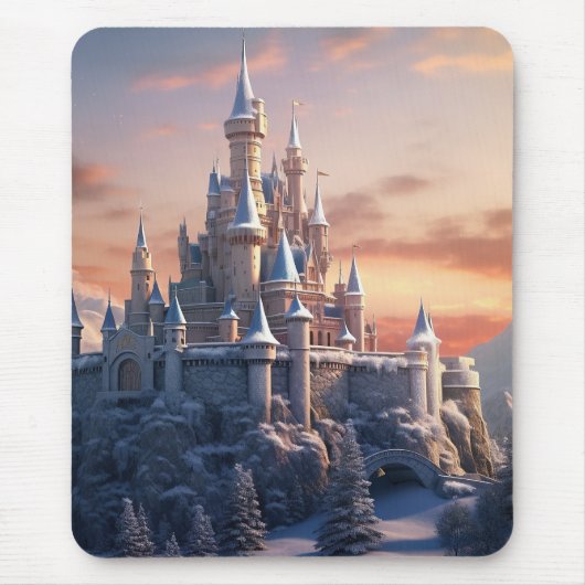 Digitale Fantasy-Burg in den Bergen Mousepad (Vorne)