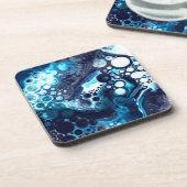 Digitale Fluid Art aus dunkelblauem Marmor Getränkeuntersetzer (Linke Seite)
