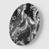 Digitale Fluid Art aus schwarzem und weißem Marmor Große Wanduhr (Winkel)