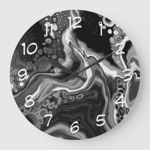 Digitale Fluid Art aus schwarzem und weißem Marmor Große Wanduhr