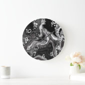 Digitale Fluid Art aus schwarzem und weißem Marmor Große Wanduhr (Zuhause)