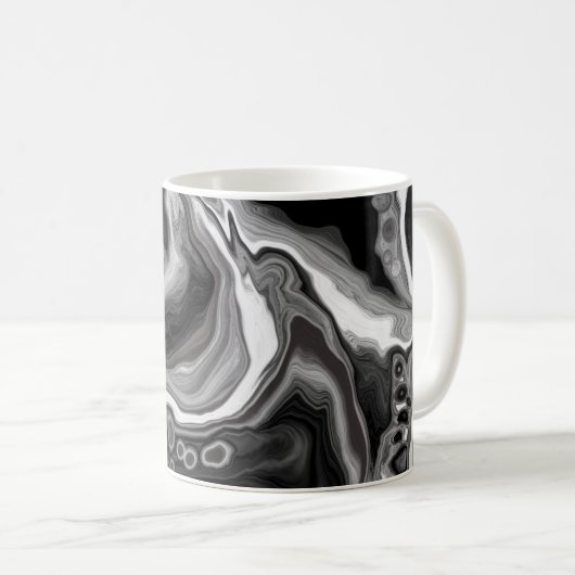 Digitale Fluid Art aus schwarzem und weißem Marmor Kaffeetasse (VorderseiteRechts)