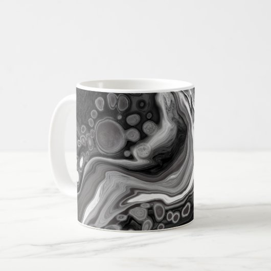Digitale Fluid Art aus schwarzem und weißem Marmor Kaffeetasse (Vorderseite Links)