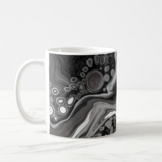 Digitale Fluid Art aus schwarzem und weißem Marmor Kaffeetasse (Links)