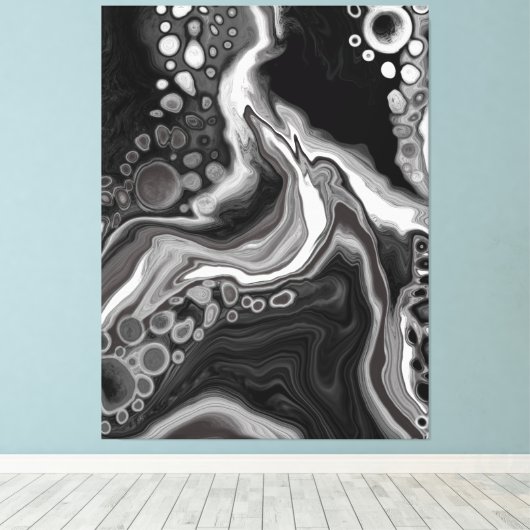 Digitale Fluid Art aus schwarzem und weißem Marmor Leinwanddruck (Insitu (Holzboden))