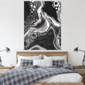 Digitale Fluid Art aus schwarzem und weißem Marmor Leinwanddruck (Insitu (Schlafzimmer))