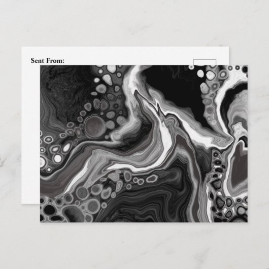 Digitale Fluid Art aus schwarzem und weißem Marmor Postkarte (Vorne/Hinten)