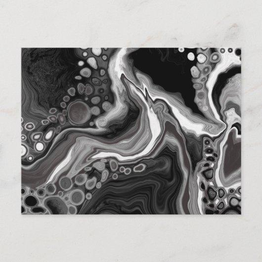 Digitale Fluid Art aus schwarzem und weißem Marmor Postkarte (Vorderseite)