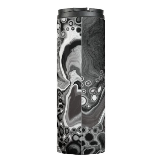 Digitale Fluid Art aus schwarzem und weißem Marmor Thermosbecher (Rückseite)