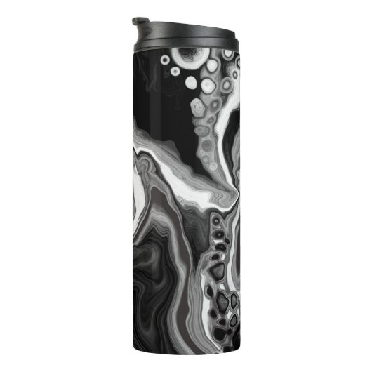 Digitale Fluid Art aus schwarzem und weißem Marmor Thermosbecher (Nach rechts gedreht)