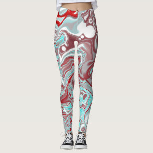 Digitale Fluid-Kunst aus aquamarinem und burgundy- Leggings