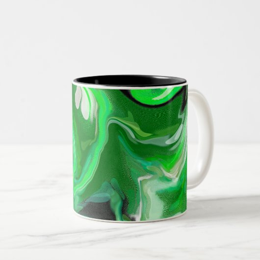 Digitale Fluid-Kunst aus grünem Marmor Extravagant Zweifarbige Tasse (VorderseiteRechts)