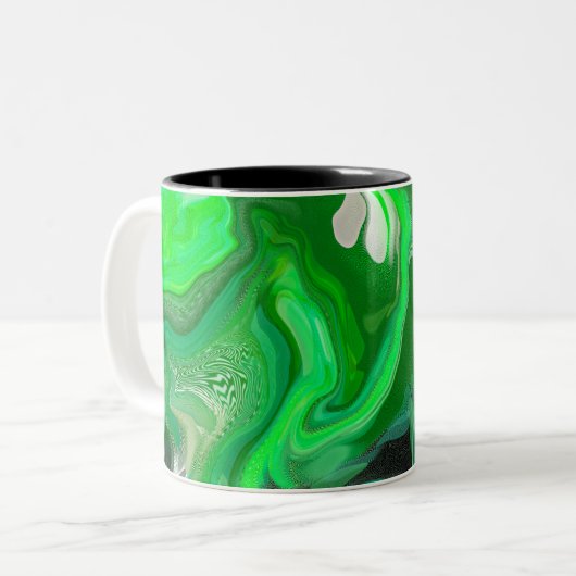 Digitale Fluid-Kunst aus grünem Marmor Extravagant Zweifarbige Tasse (Vorderseite Links)