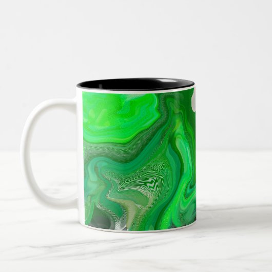 Digitale Fluid-Kunst aus grünem Marmor Extravagant Zweifarbige Tasse (Links)