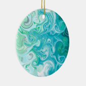 Digitale Flüssigkunst in Blau und Grün Keramik Ornament (Rechts)