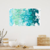 Digitale Flüssigkunst in Blau und Grün Poster (Küche)