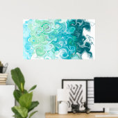 Digitale Flüssigkunst in Blau und Grün Poster (Heimbüro)