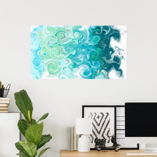 Digitale Flüssigkunst in Blau und Grün Poster (Heimbüro)