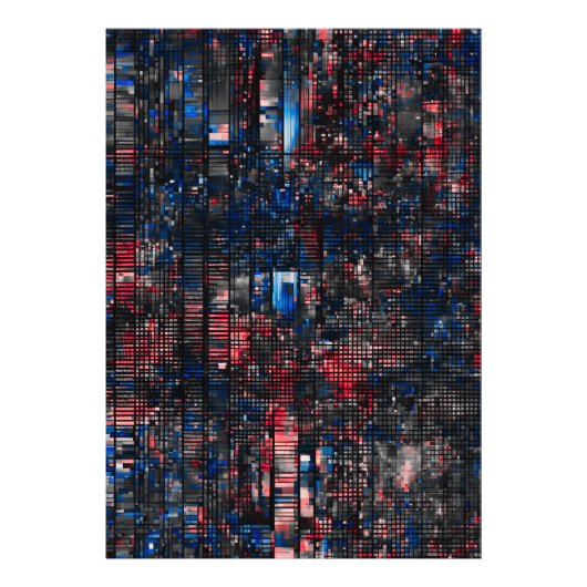 Digitale Glitch-Matrix Rot und Blau Abstrakt Fotodruck (Vorne)