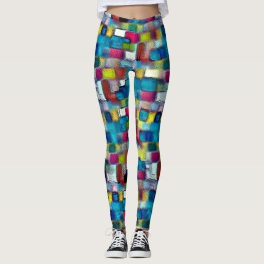 Digitale, grobe Textur mit sehr farbigem Quadrat Leggings (Vorderseite)