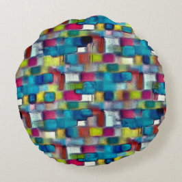 Digitale, grobe Textur mit sehr farbigem Quadrat Rundes Kissen