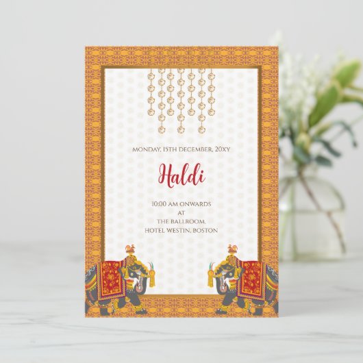 Digitale Haldi-Einladung und indische Hochzeitskar Einladung (Stehend Vorderseite)
