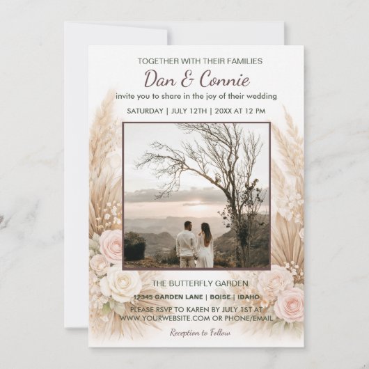 Digitale Hochzeitseinladung mit Blumenmuster zum D Einladung (Vorderseite)