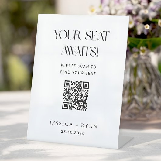 Digitale Hochzeitssitzordnung mit QR-Code-Schild Sockelschild