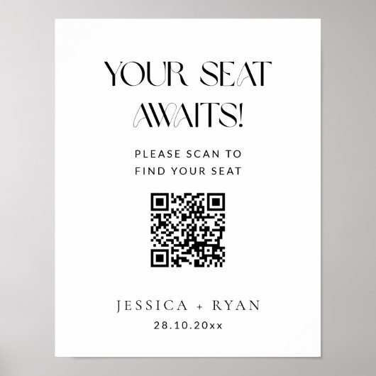Digitale Hochzeitstabelle mit QR-Code-Zeichen Poster (Vorne)