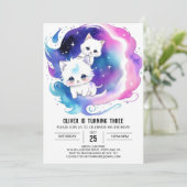 Digitale Katze zum Geburtstag verzaubert Einladung (Stehend Vorderseite)