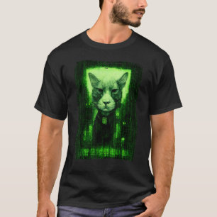 Digitale Katzenskizze umgeben von grünem Computer T-Shirt